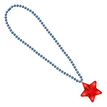 Flashing Red Star Charm Pendant with Blue Beaded Necklace for Independence Day Clubs, Concerts, Festivals, Disco