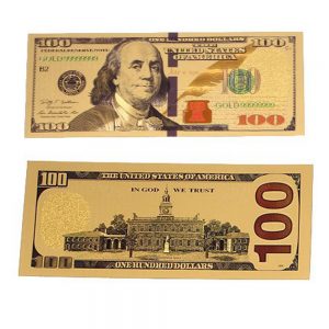 24K Gold Plated 100 Dollar Bill Replica Paper Money Currency Banknote Art Commemorative Collectible Holiday Decoration