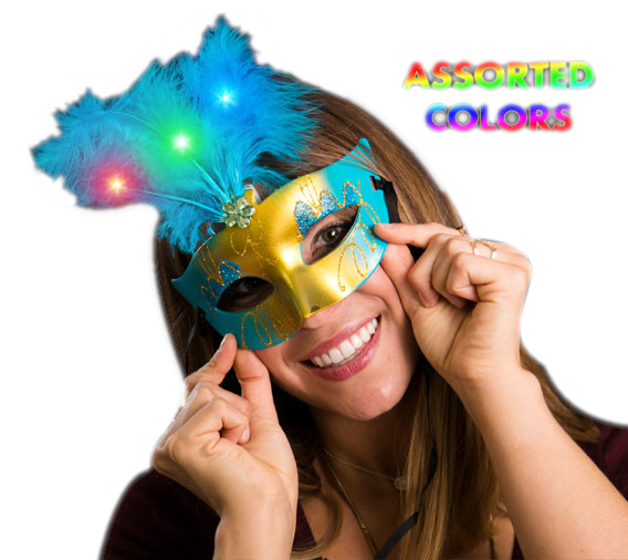 Light Up Feather Masquerade Ball Assorted Mask for Mardi Gras All Products 3