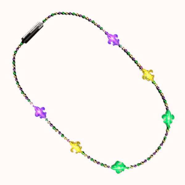 Beaded Small Fleur de Lis Charm Flashing Mardi Gras Necklace for Fat Tuesday All Products