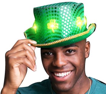 LED Green Clover Ultimate Sequin Plush Irish Top Hat with Shamrocks for St. Patrick’s Day All Products