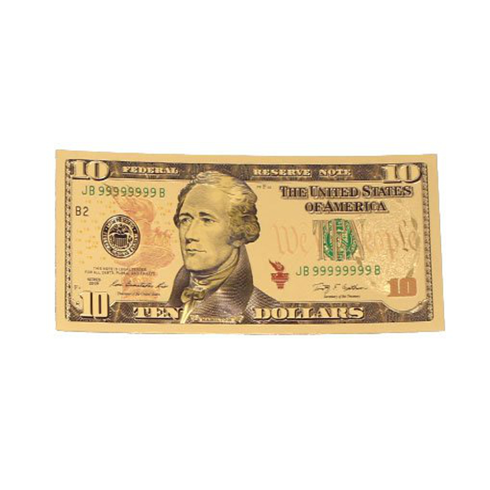 Ten Dollar Commemorative Collectible Premium Replica Paper Money Bill 24k Gold Plated Fake Currency Banknote Art Holiday Decoration 24K Gold and Silver Plated Replica Bills 4