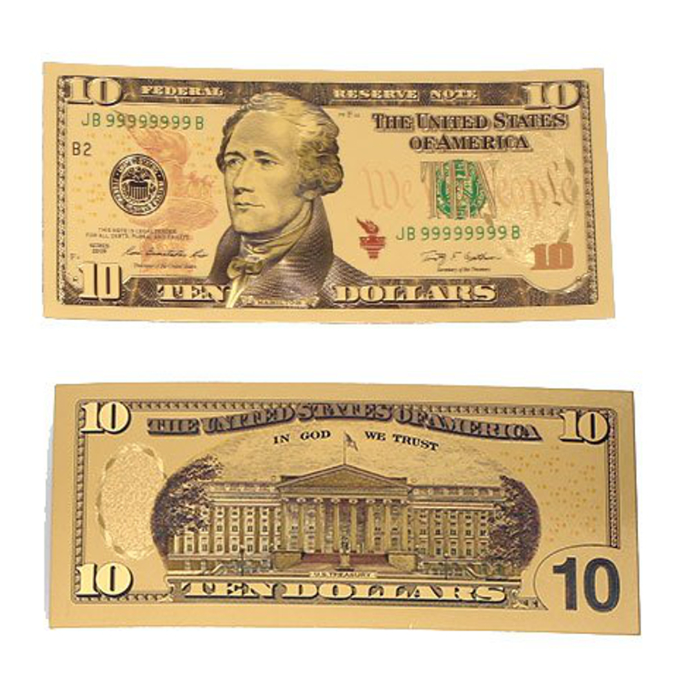 Ten Dollar Commemorative Collectible Premium Replica Paper Money Bill 24k Gold Plated Fake Currency Banknote Art Holiday Decoration 24K Gold and Silver Plated Replica Bills 3