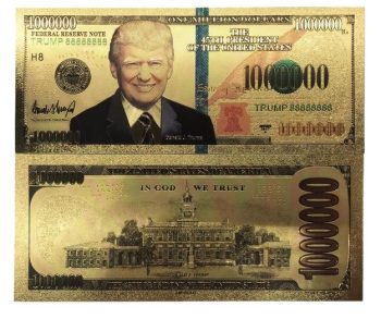 Million Dollar Bill with US President Donald Trump 24k Gold Plated Fake Banknote Currency for Decoration 24K Gold and Silver Plated Replica Bills