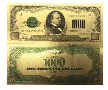 Collectible 1000 Dollar American Bill 24k Gold Plated Fake Banknote Currency for Decoration 24K Gold and Silver Plated Replica Bills