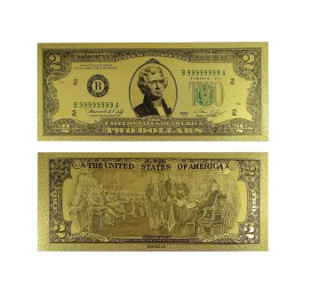 2 Dollar Commemorative Collectible Premium Replica Paper Money Bill 24k Gold Plated Fake Currency Banknote Art Holiday Decoration 24K Gold and Silver Plated Replica Bills