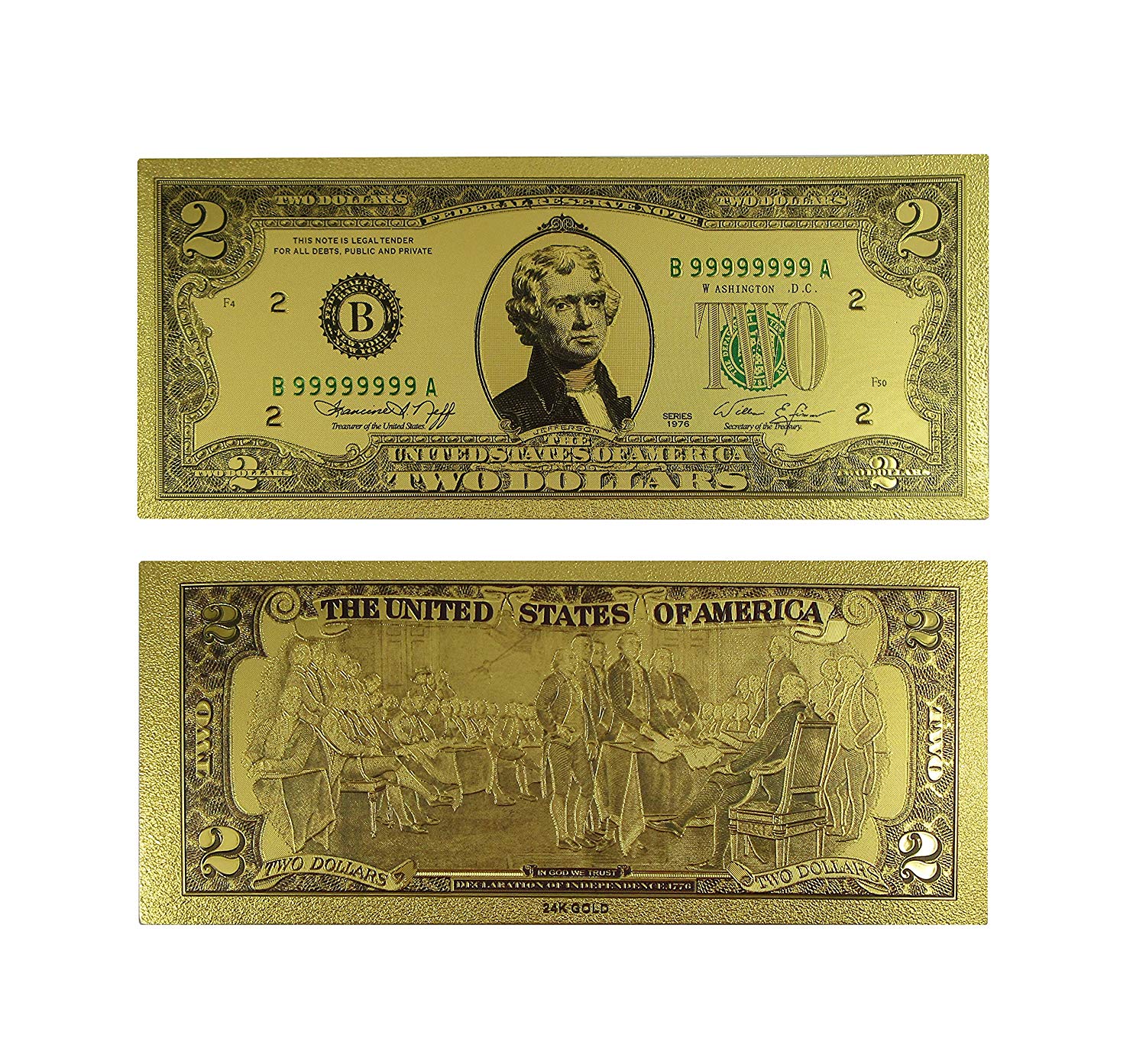 24k Gold Plated Fake Banknote Currency 1 $2 $5 $10 $20 $50 $100 Set of 7 24K Gold and Silver Plated Replica Bills 5