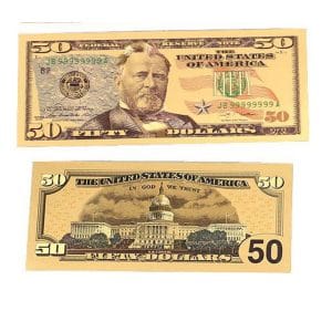 50 American Dollar Bill 24k Gold Art Collectibles Plated Fake Banknote Currency for Decoration 24K Gold and Silver Plated Replica Bills
