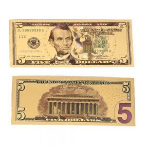 5 Dollar Commemorative Collectible Premium Replica Paper Money Bill 24k Gold Plated Fake Currency Banknote Art Holiday Decoration 24K Gold and Silver Plated Replica Bills