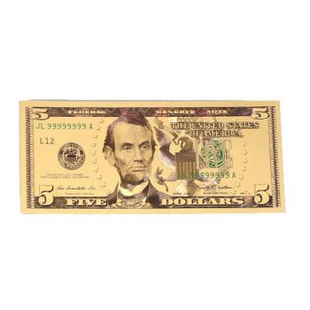 5 Dollar Commemorative Collectible Premium Replica Paper Money Bill 24k Gold Plated Fake Currency Banknote Art Holiday Decoration 24K Gold and Silver Plated Replica Bills