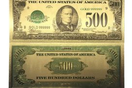 500 Dollar American Dollar Bill 24k Gold Plated Art Collectibles Fake Banknote Currency for Decoration 24K Gold and Silver Plated Replica Bills