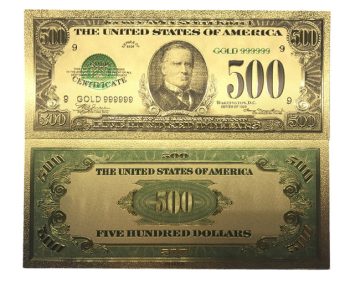 500 Dollar American Dollar Bill 24k Gold Plated Art Collectibles Fake Banknote Currency for Decoration 24K Gold and Silver Plated Replica Bills