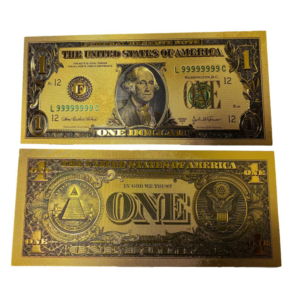 24k Gold Plated Fake Banknote Currency 1 $2 $5 $10 $20 $50 $100 Set of 7 
