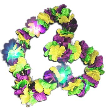 Tri Color Hawaiian Mardi Gras Flower Lei Flashing Necklace All Products