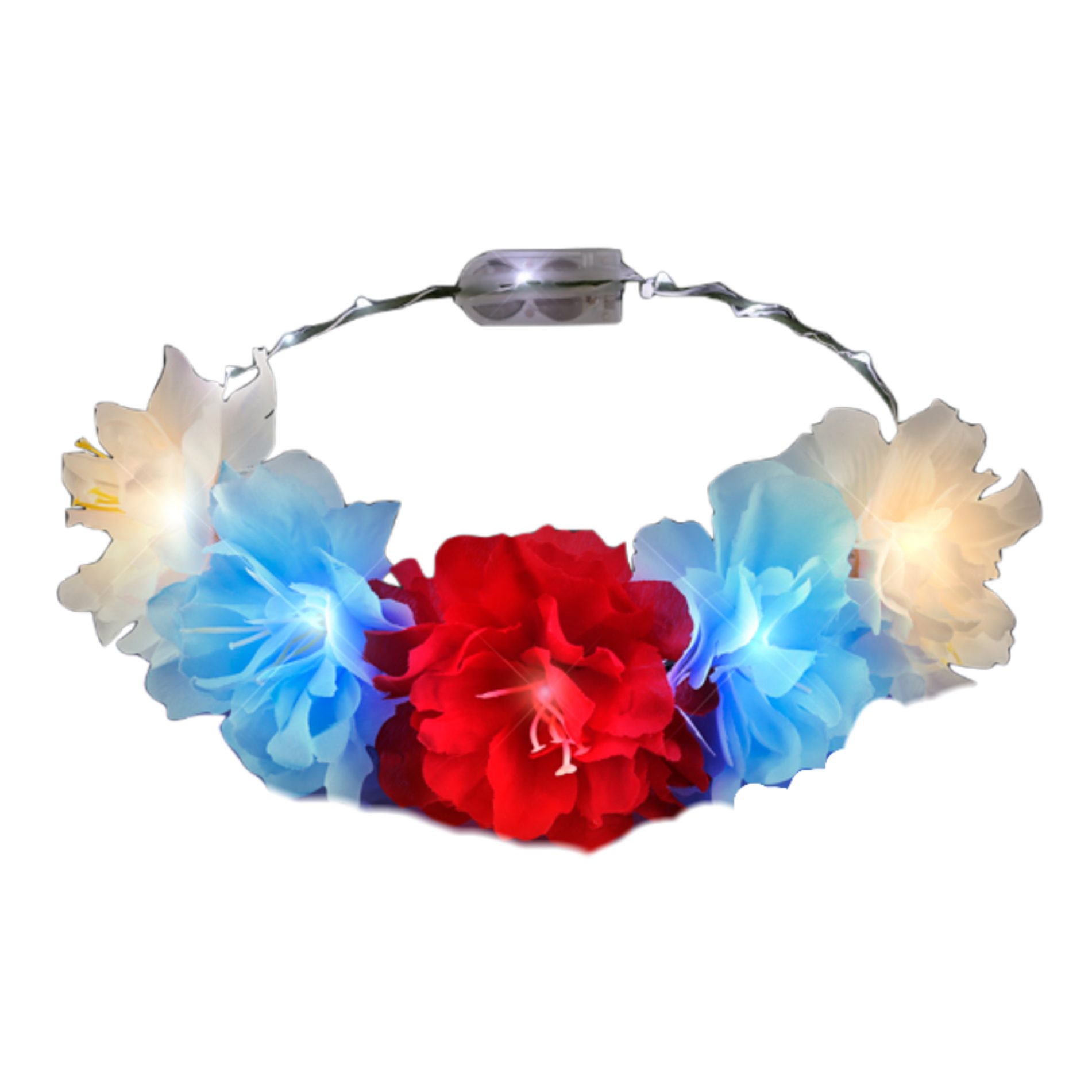 Red White Blue  Light Up Flower Crown Headpiece for Memorial Day 4th of July 4th of July