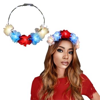 Red White Blue  Light Up Flower Crown Headpiece for Memorial Day 4th of July 4th of July