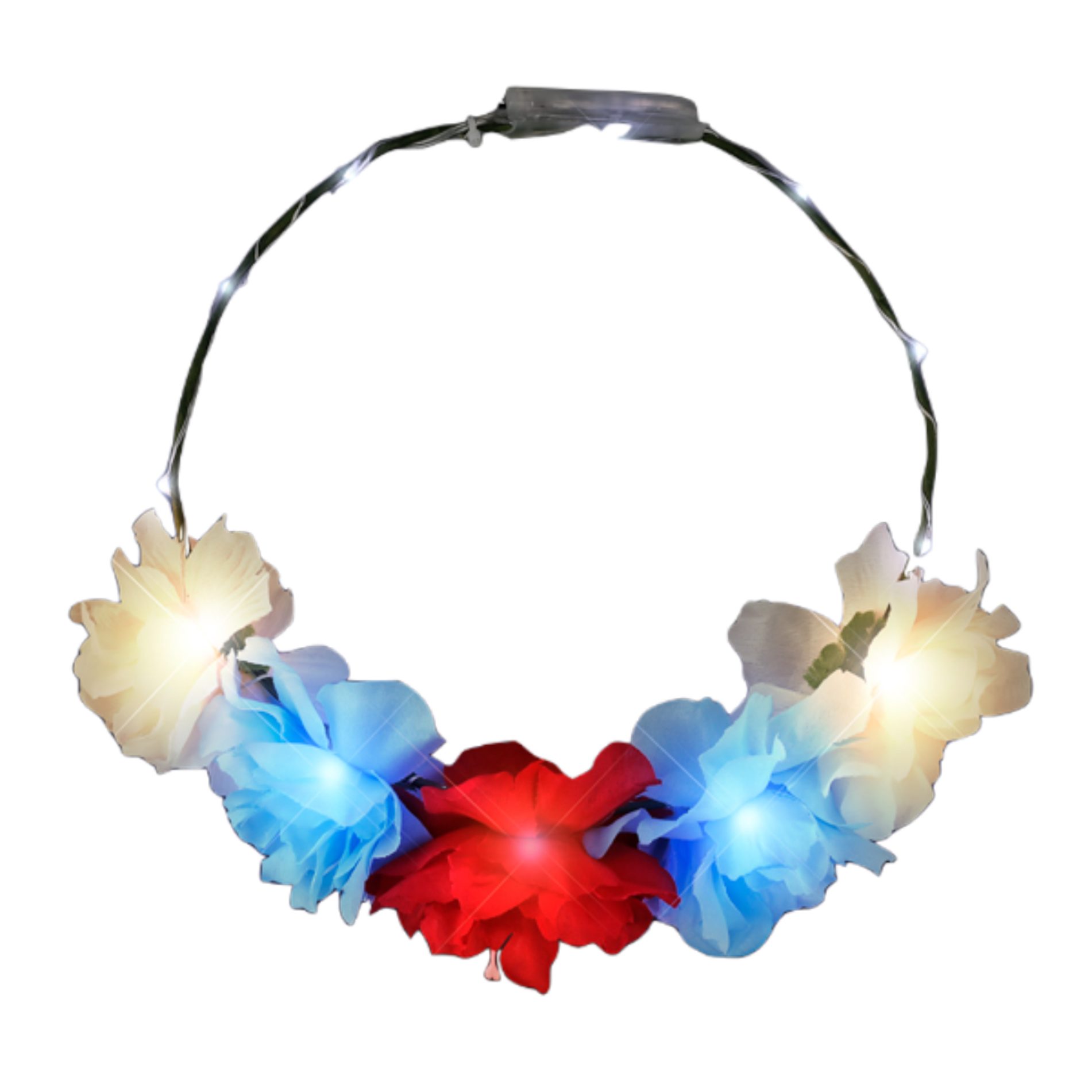 Red White Blue  Light Up Flower Crown Headpiece 4th of July 4