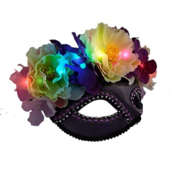 Colorful Light Up Flower Masquerade Mask for Mardi Gras Clubs, Concerts, Festivals, Disco