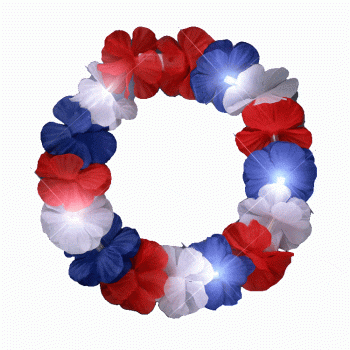 Light Up Flower Hawaiian Stretch Crown Red White and Blue for 4th of July Light Up LED Crowns and Tiaras