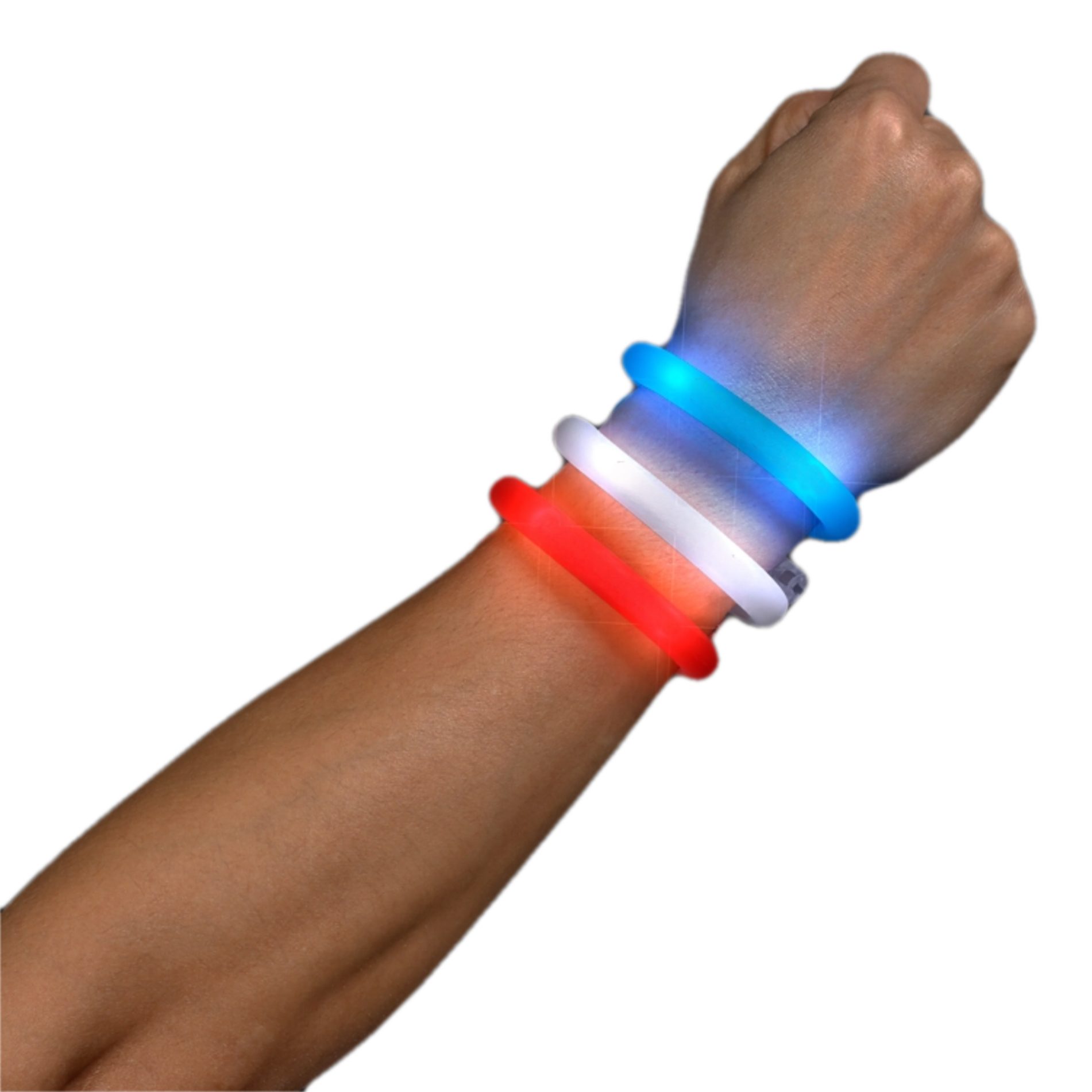 Adjustable Assorted Light Up Red White Blue Patriotic Tube Bracelets for 4th of July  Pack of 25 4th of July 4
