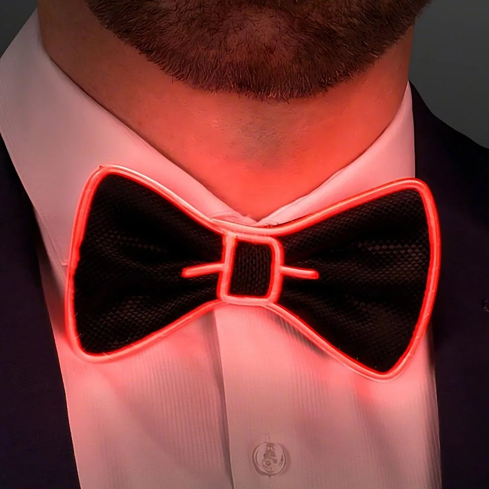 Flashing EL Wire Red Bow Tie for Men Night Rave Parties 4th of July 5