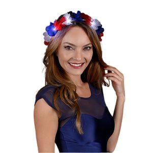 Light Up Flashing Patriotic Flower Crown Stretchy Headband 4th of July