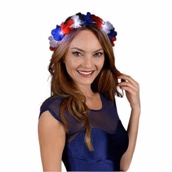 Light Up Flower Hawaiian Stretch Crown Red White and Blue 4th of July