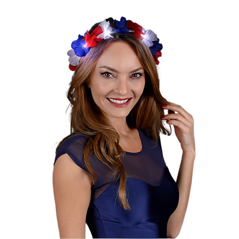 Light Up Flower Hawaiian Stretch Crown Red White and Blue 4th of July 5