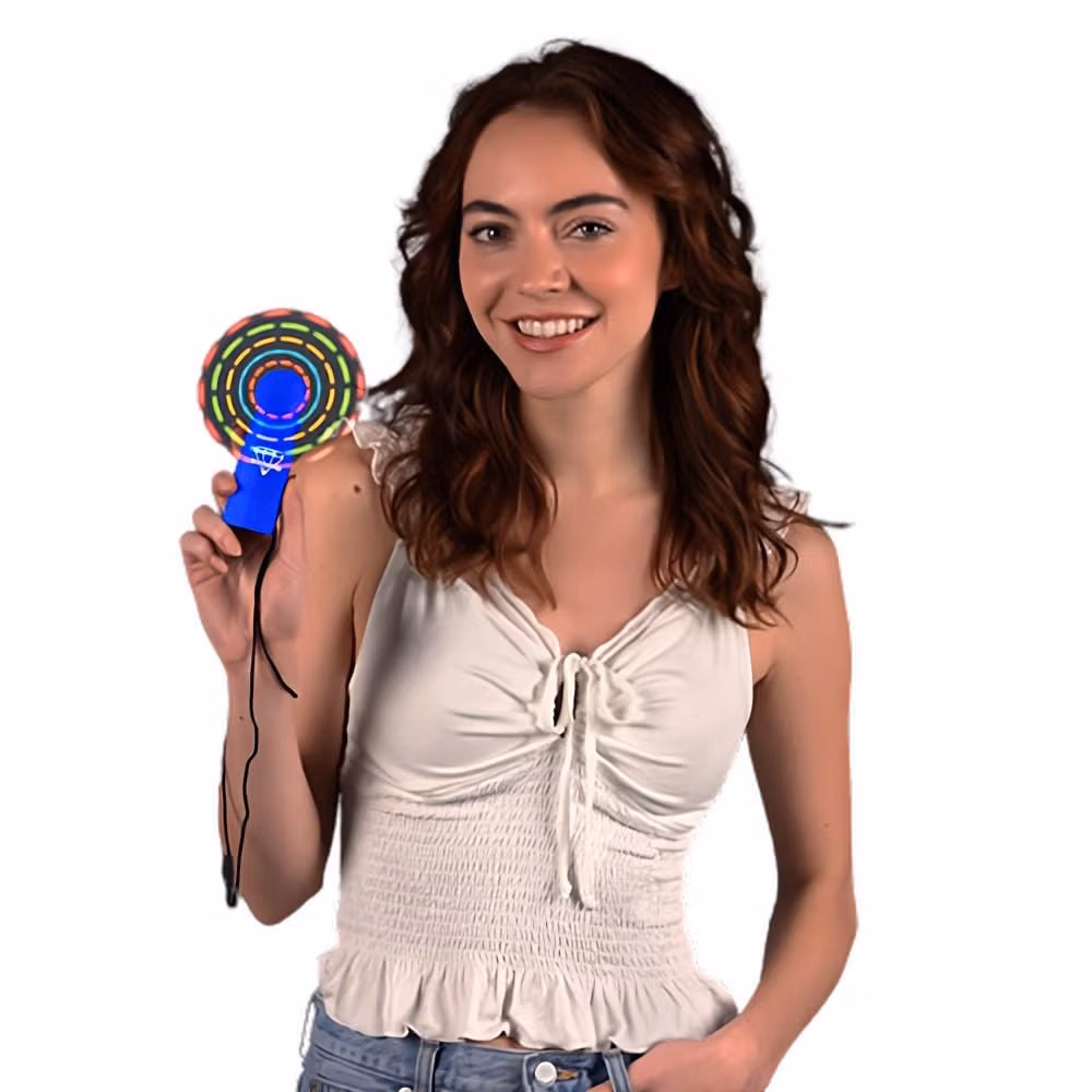 Portable Light Up Mini Cooling Fan with Blue Handle 2 Inch Glow Sticks 3