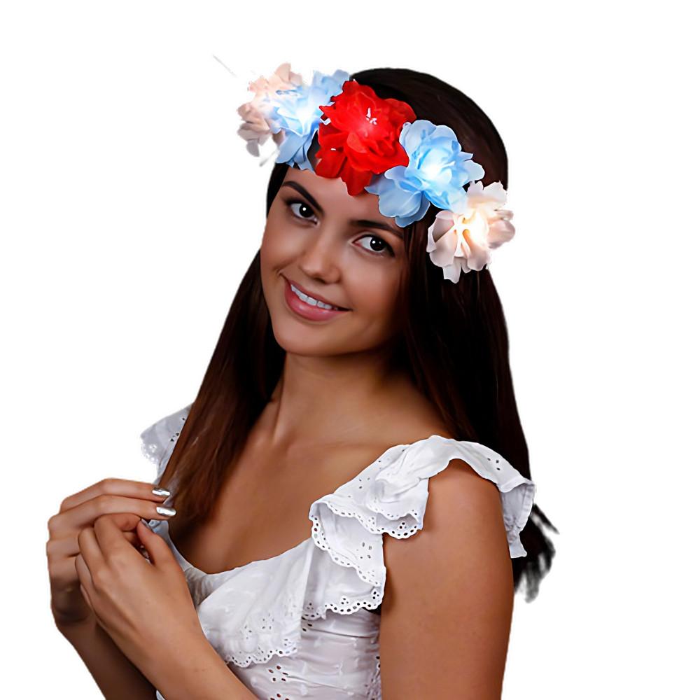Red White Blue  Light Up Flower Crown Headpiece 4th of July 5