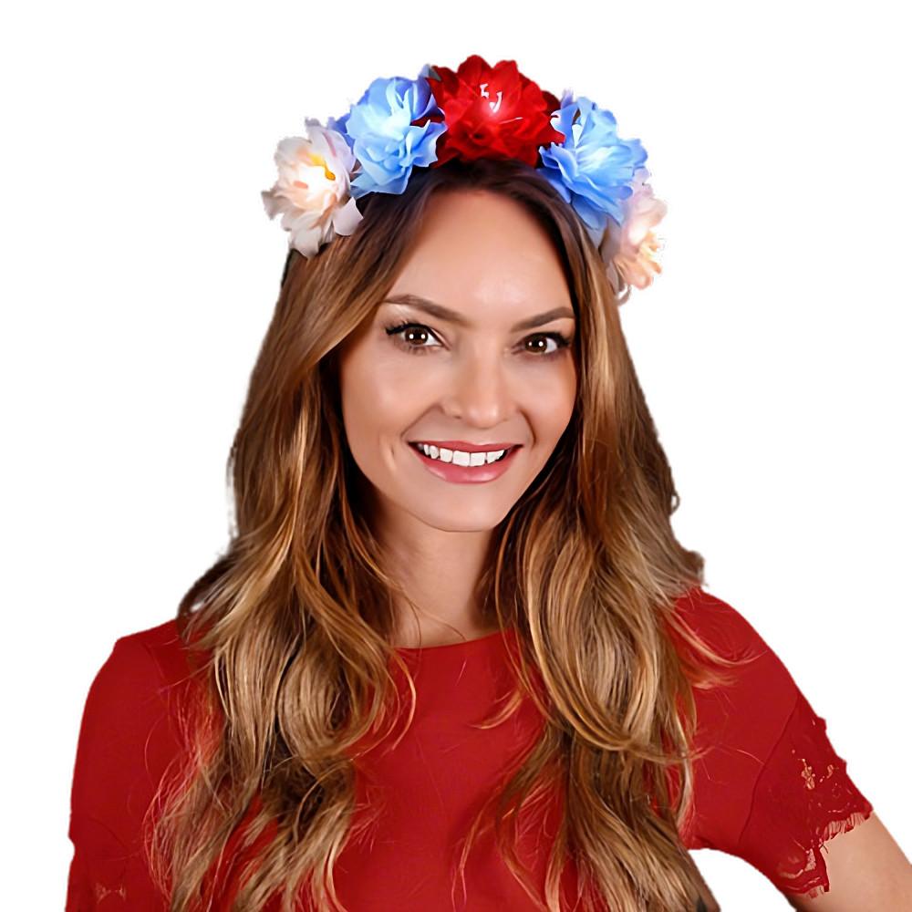 Red White Blue  Light Up Flower Crown Headpiece 4th of July 6