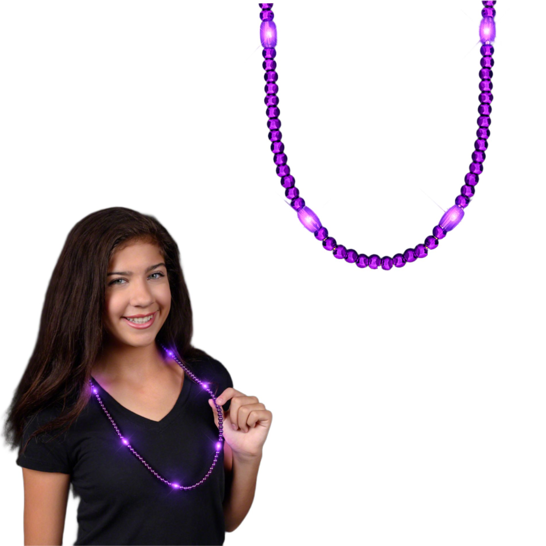 LED Necklace with Purple Metallic Beads for Mardi Gras All Products 6