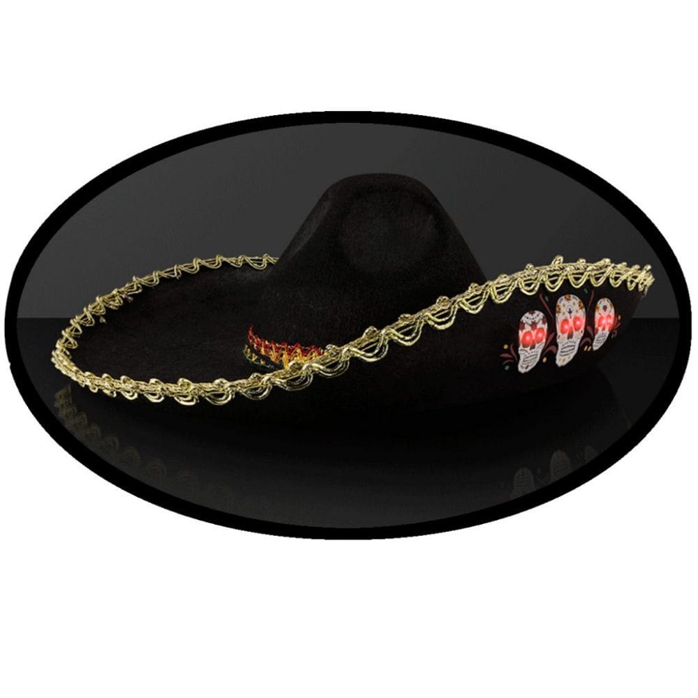 Black Light Up Oversize Sombrero Skull Hat Costume With Gold Brim All Products 4