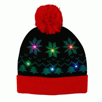 Light Up Black Red Pompom Beanie Hat Christmas Hats