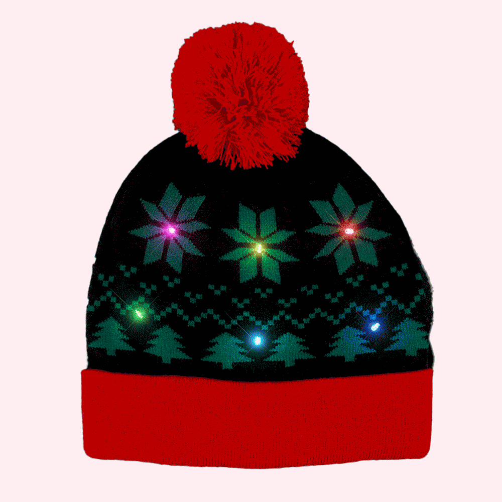 Light Up Black Red Pompom Beanie Hat All Products 4