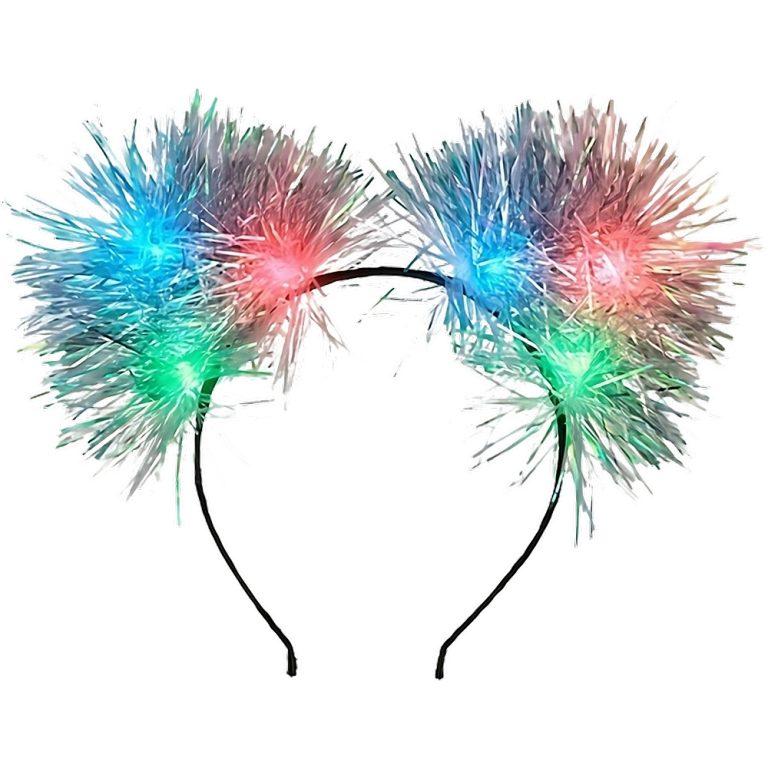 Light Up Tinsel Fluffy Cat Ears Headband