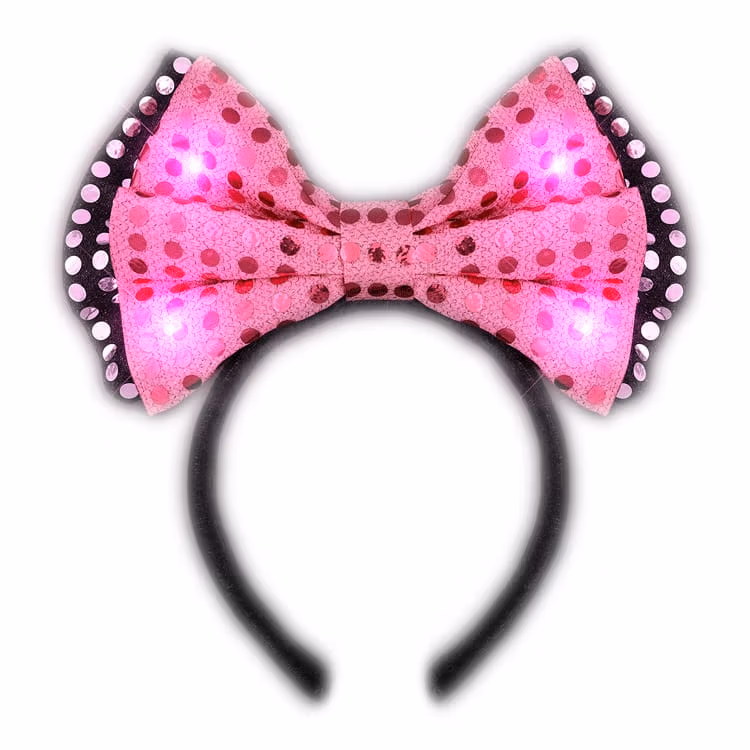 LED Pink Sequin Bow Tie Light Up Headband All Products 3