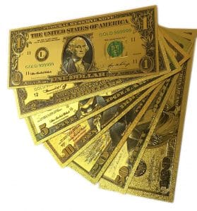 24k Gold Plated Fake Banknote Currency 1 $2 $5 $10 $20 $50 $100 Set of 7 24K Gold and Silver Plated Replica Bills