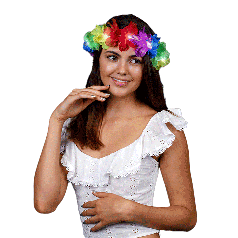Light Up Rainbow Hawaiian Stretch Flower Crown All Products 4