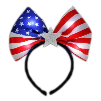 Flashing USA Flag Star Soft Bow Headband 4th of July