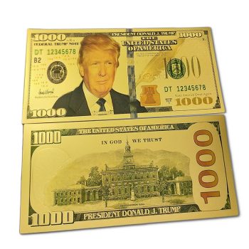 1000 USD Commemorative President Donald Trump Collectible Gold Plated Fake Bank Note 24K Gold and Silver Plated Replica Bills