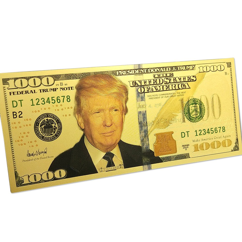 1000 USD Commemorative President Donald Trump Collectible Gold Plated Fake Bank Note 24K Gold and Silver Plated Replica Bills 4
