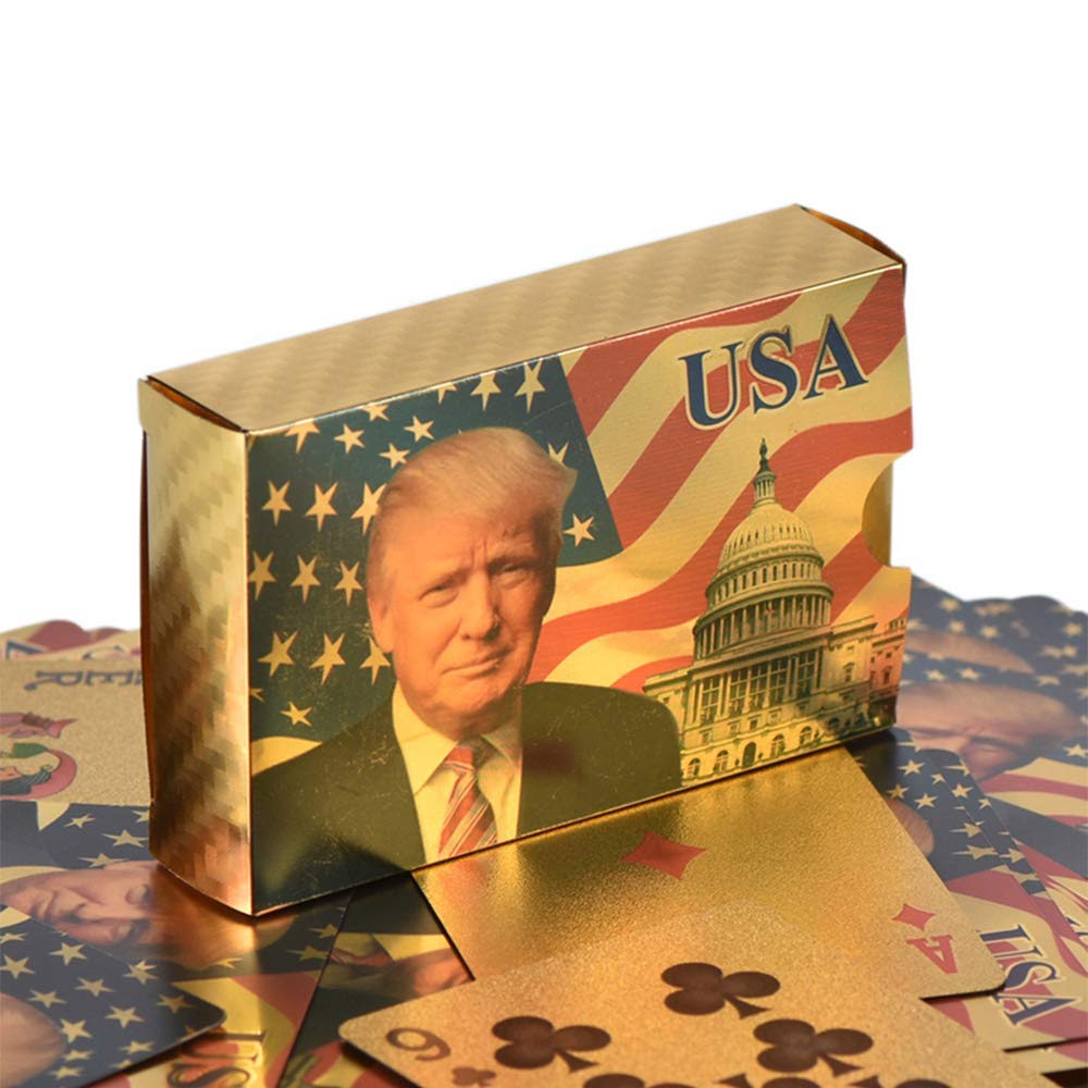 24 Karat Donald Trump Gold Plated Waterproof Playing Cards 24K Gold and Silver Plated Replica Bills