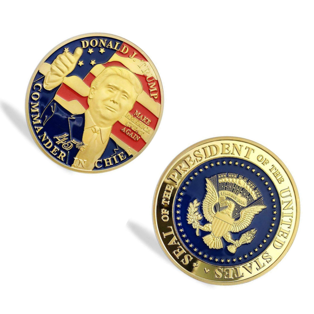 45th US President Donald Trump Thumbs Up on USA Flag Commemorative Gold Coin All Products 5