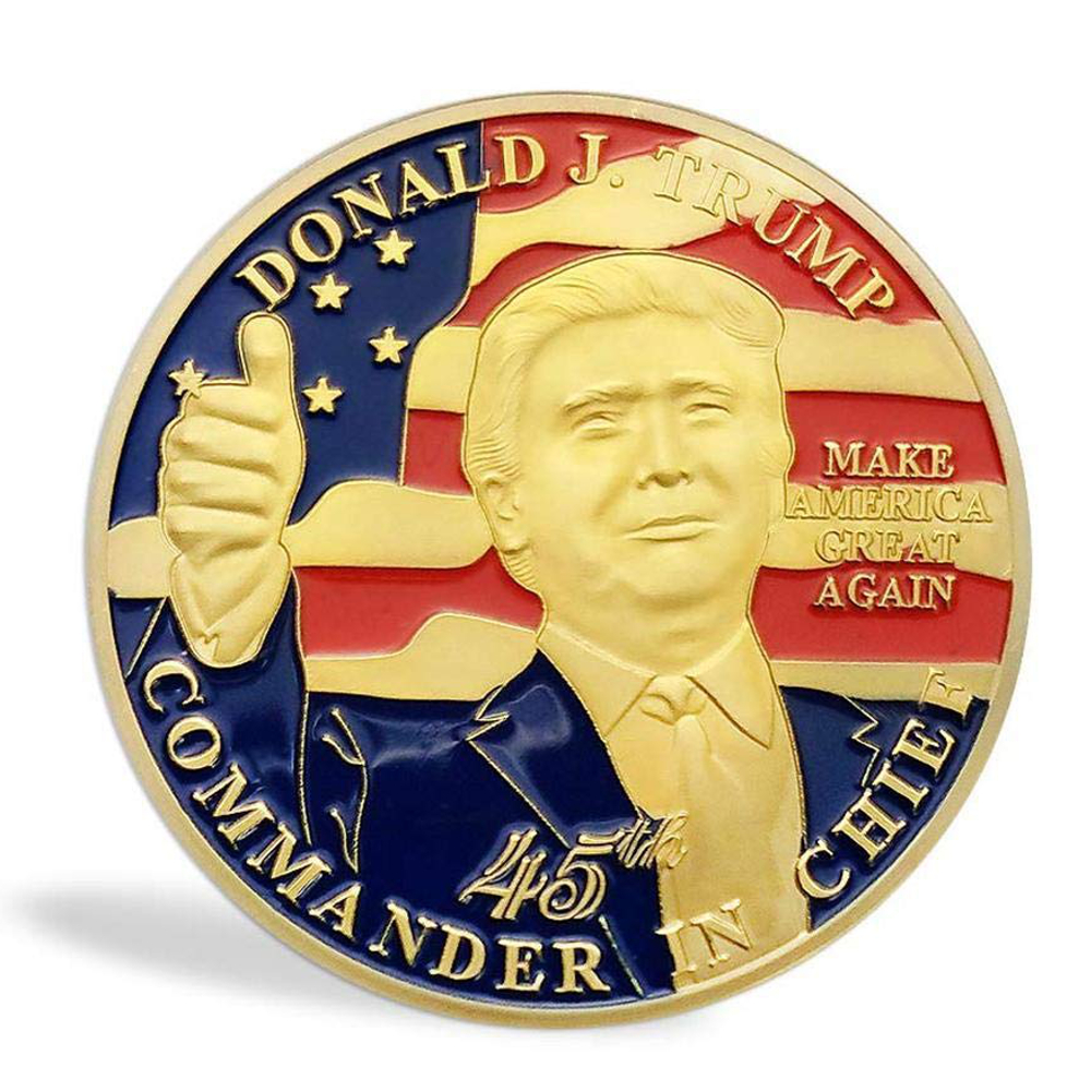 45th US President Donald Trump Thumbs Up on USA Flag Commemorative Gold Coin