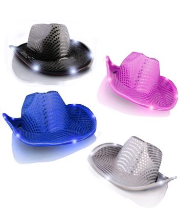Light Up Flashing Sequin Cowboy Hat Blue Silver Pink Black Pack of 12 All Products