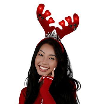 Light Up Christmas Reindeer Antlers with Tiara Lighted Headband Christmas Headwear and Antlers