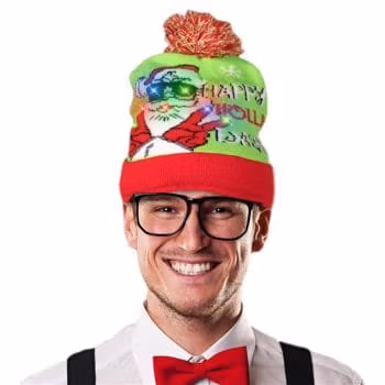 Light Up Happy Holla Days  Knit Pom Pom Beanie Hat Pack of 6 All Products