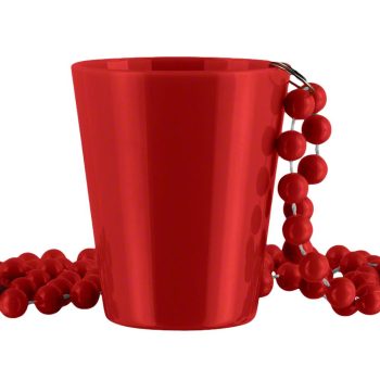 Unlit Red Shot Glass on Red Beaded Necklaces Beads
