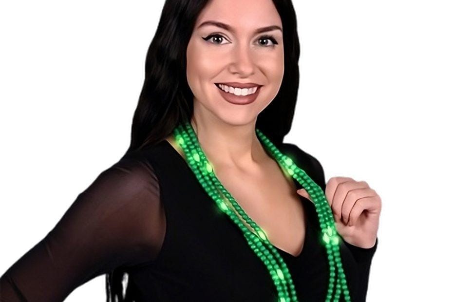Opaque Round Still Light No Flash Green Beads Mardi Gras Light Up Necklaces
